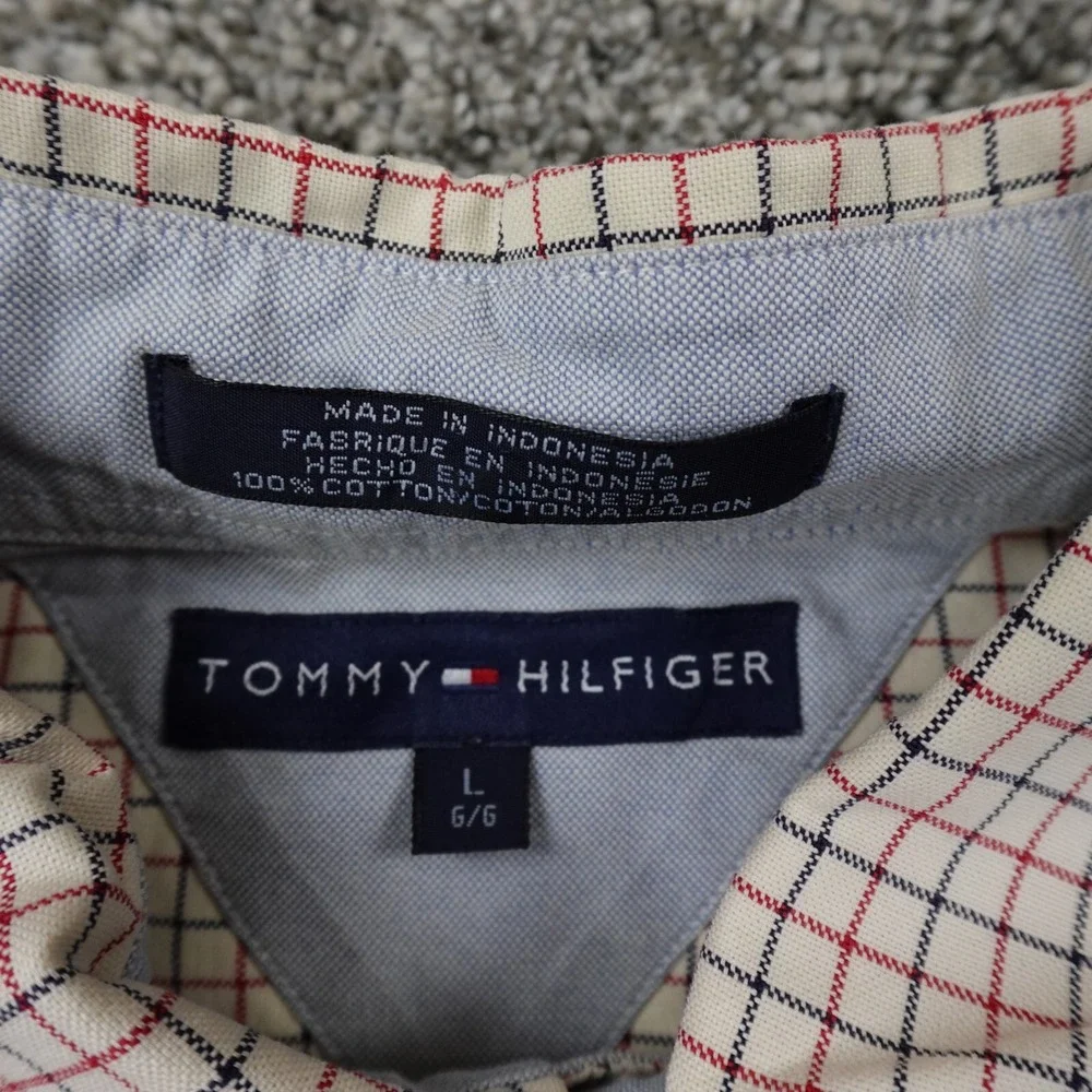 Tommy Hilfiger Shirt Mens Large Beige Crest Long Sleeve‎ Button Up Casual Preppy
